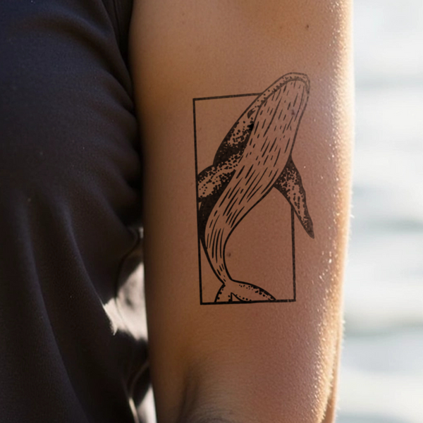 Blauwal im Rechteck Tattoo